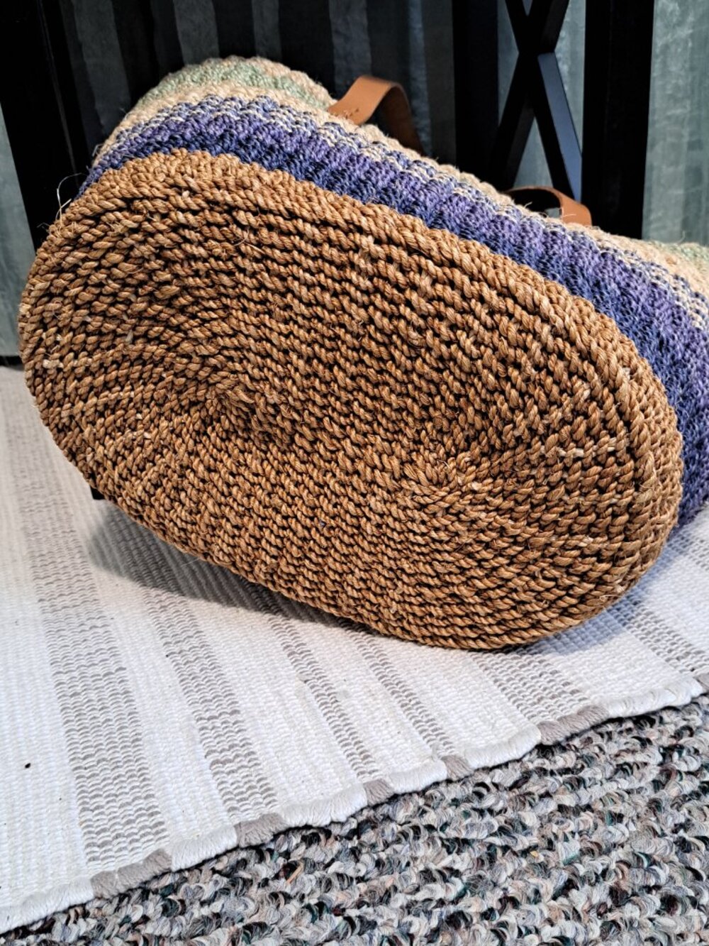Vintage Bohemian Straw Tote with Leather Strap - Picture 3 of 10